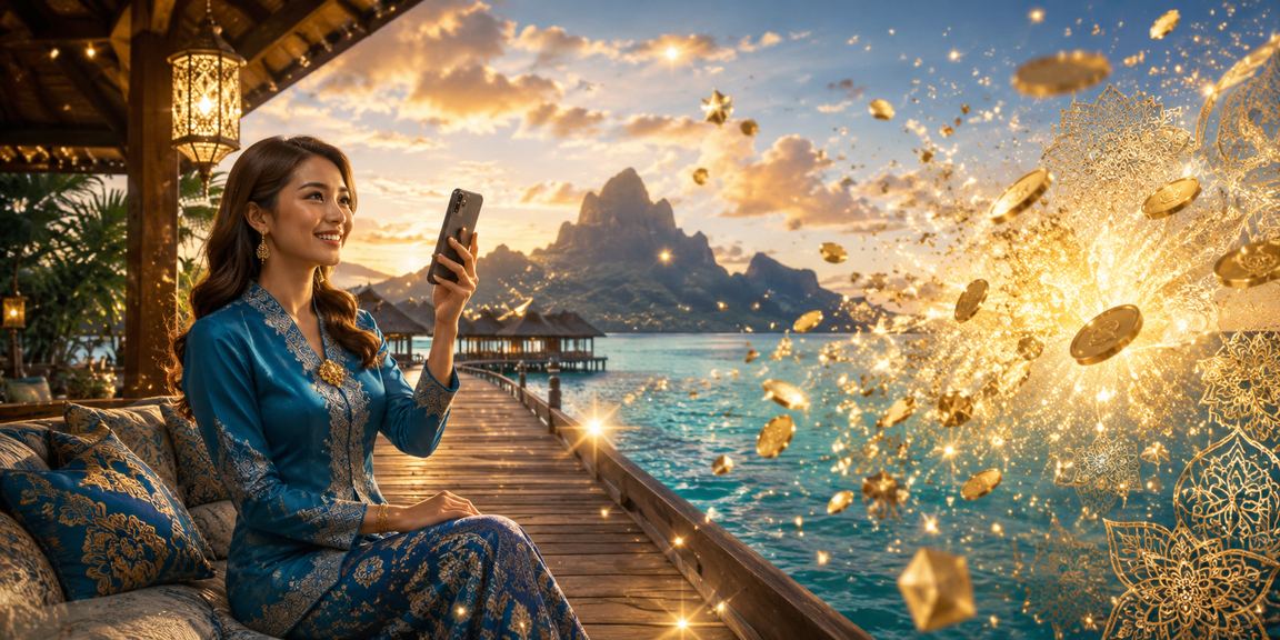 Wanita berbaju kurung menggunakan telefon untuk pertaruhan mudah alih di Sabah